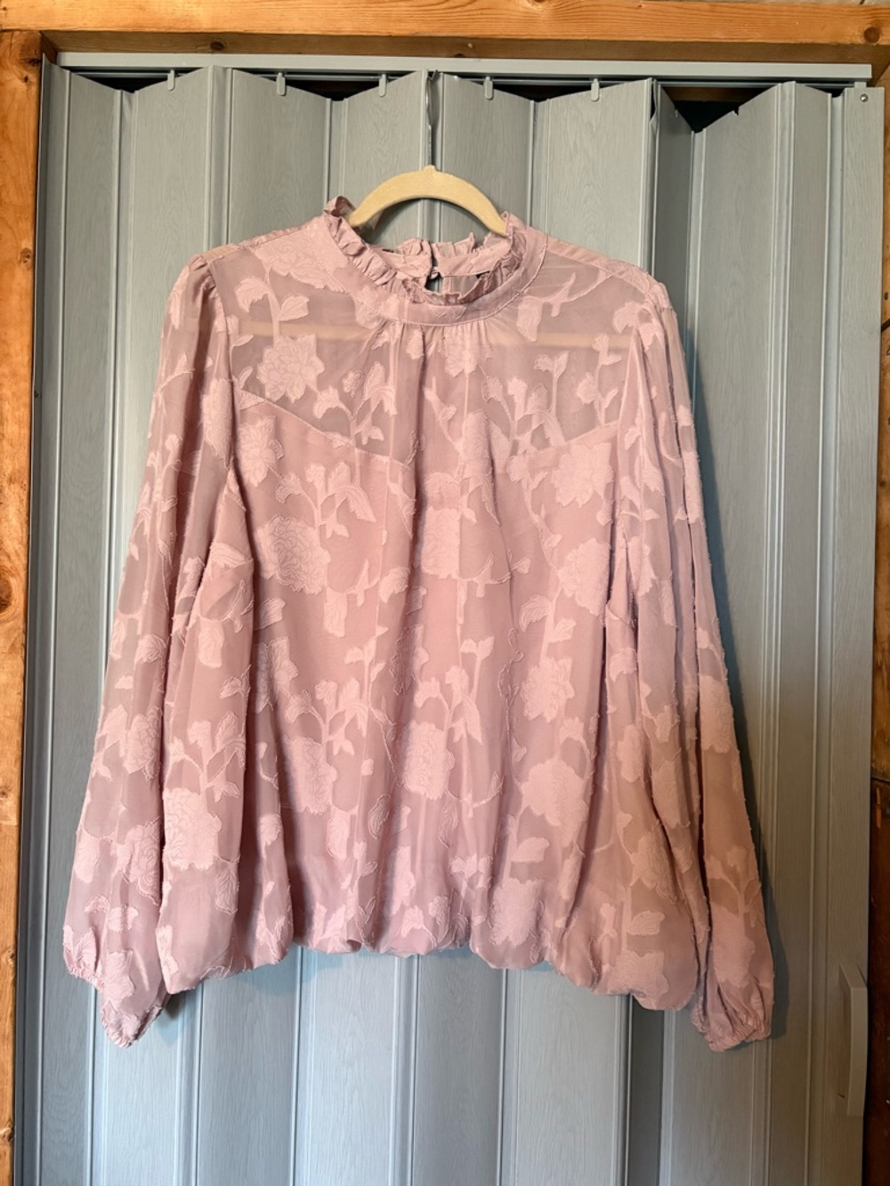 torrid Blush Pink Floral Jacquard Ruffle Neck Blouse